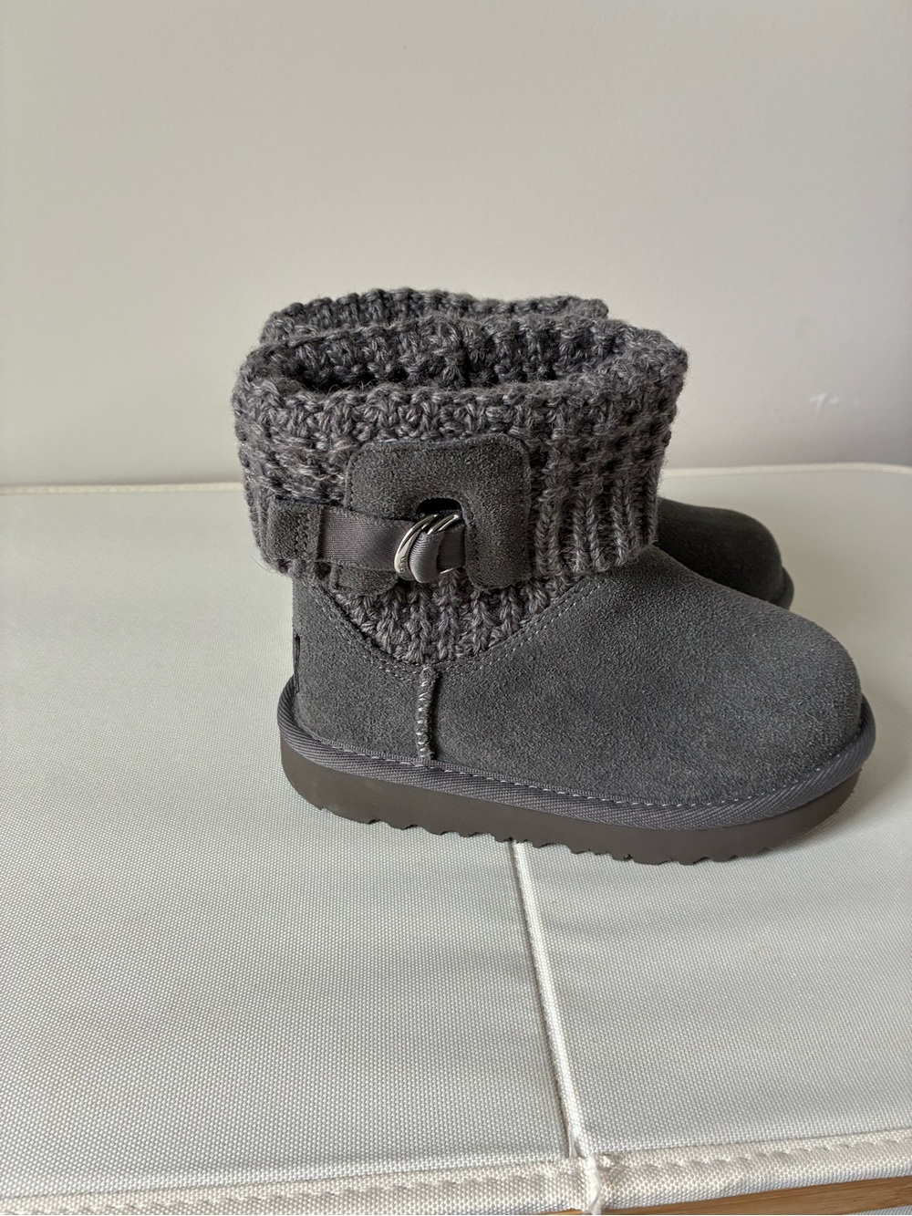 UGG Kids Gray Knit Cuff Suede Boots - Picture 4 of 5